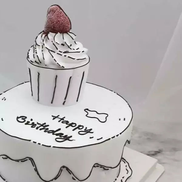 Trendy Cupcake 2D Cake - Customized Birthday Party Cake - Dubai
